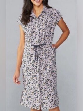 REI Sun Up Shirt Dress UPF 50+ Button-Front Cap-Sleeve Shirt Dress NWT Medium